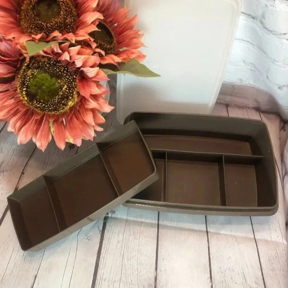 Vintage Tupperware STOW N GO SET tuppercraft dark brown